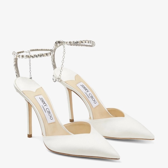 *WORN ONCE FOR PHOTOS* JIMMY CHOO Saeda Ivory Satin Pumps - Picture 10 of 16